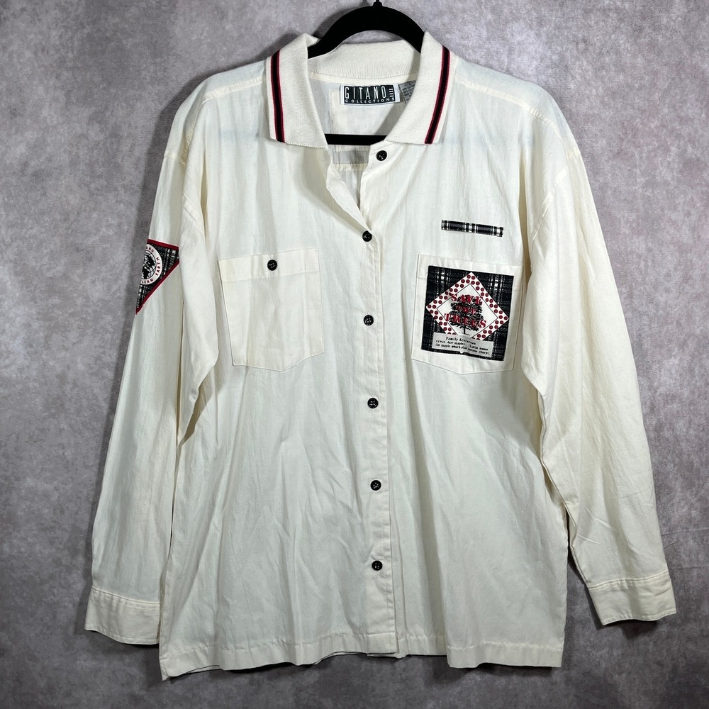 Vintage Gitano Collections Shirt Mens Large Cream Button Up Save The Trees 80s